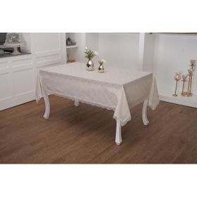 Finezza 150x210 cm Asos Keten Polyester Jakarlı Kumaş Krem Masa Örtüsü