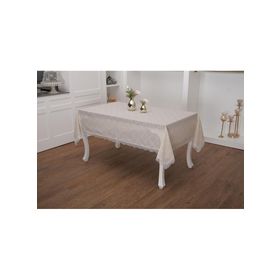 Finezza 150x210 cm Asos Keten Polyester Jakarlı Kumaş Krem Masa Örtüsü