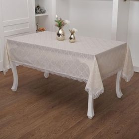Finezza 150x210 cm Asos Keten Polyester Jakarlı Kumaş Krem Masa Örtüsü