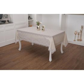 Finezza 150x210 cm Asos Keten Polyester Jakarlı Kumaş Krem Masa Örtüsü