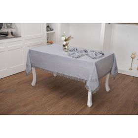 Finezza 160x220 cm 13 Parça 6 Kişilik Estee Dantelli Pamuk Gri Sofra Takımı