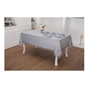 Finezza 160x220 cm 13 Parça 6 Kişilik Estee Dantelli Pamuk Gri Sofra Takımı