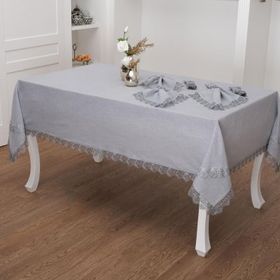 Finezza 160x220 cm 13 Parça 6 Kişilik Estee Dantelli Pamuk Gri Sofra Takımı