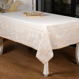 Finezza 160x220 cm Aslı Lüx Jakar TP Polycotton Kumaş Bej Masa Örtüsü