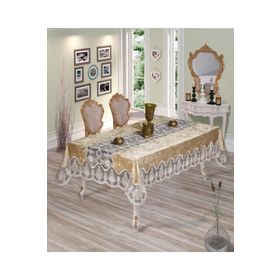 Finezza 160x220 cm Çağla Lüx Dantelli Kadife Kumaş Bej Dikdörtgen Masa Örtüsü