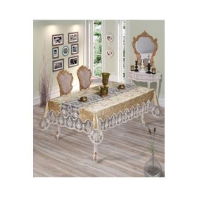 Finezza 160x220 cm Çağla Lüx Dantelli Kadife Kumaş Bej Dikdörtgen Masa Örtüsü
