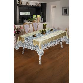 Finezza 160x220 cm Çağla Lüx Dantelli Kadife Kumaş Bej Dikdörtgen Masa Örtüsü