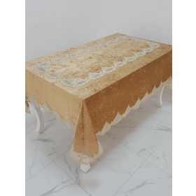 Finezza 160x220 cm Elita Lüx Dantelli Kadife Kumaş Vizon Dikdörtgen Masa Örtüsü