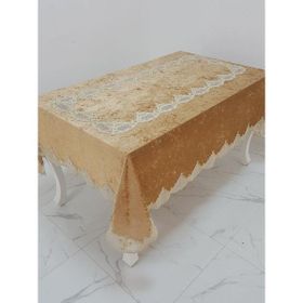 Finezza 160x220 cm Elita Lüx Dantelli Kadife Kumaş Vizon Dikdörtgen Masa Örtüsü