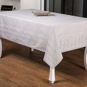 Finezza 160x220 cm Ezgi Lüx Jakar Polycotton Kumaş Gri Masa Örtüsü