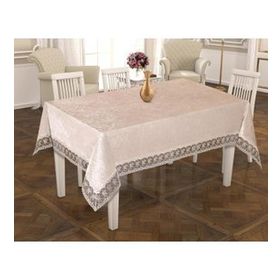 Finezza 160x220 cm İnci Lüx Dantelli Kadife Kumaş Krem Masa Örtüsü