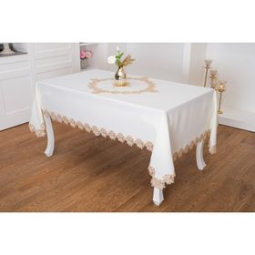 Finezza 160x220 cm Jade Keten Efektli Kumaş Krem Bej Renk Masa Örtüsü