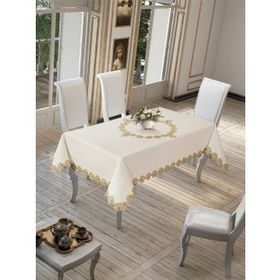 Finezza 160x220 cm Jade Keten Efektli Kumaş Krem Bej Renk Masa Örtüsü