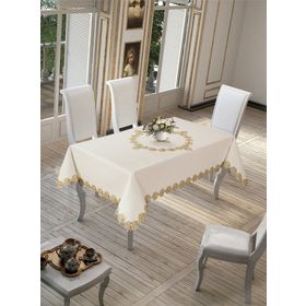 Finezza 160x220 cm Jade Keten Efektli Kumaş Krem Bej Renk Masa Örtüsü