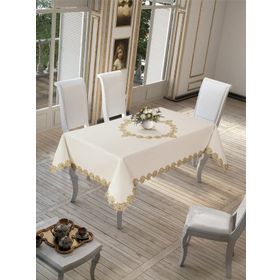 Finezza 160x220 cm Jade Keten Efektli Kumaş Krem Bej Renk Masa Örtüsü