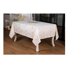 Finezza 160x220 cm Müge Lüx Jakar Kumaş Bej Dikdörtgen Masa Örtüsü