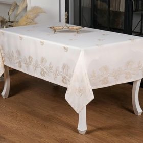 Finezza 160x220 cm Müge Lüx Jakar Kumaş Bej Dikdörtgen Masa Örtüsü