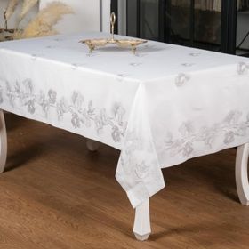 Finezza 160x220 cm Müge Lüx Jakar Kumaş Gri Dikdörtgen Masa Örtüsü