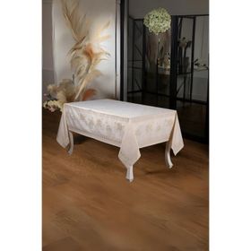 Finezza 160x220 cm Nilüfer Lüx Jakar Kumaş Bej Dikdörtgen Masa Örtüsü
