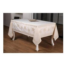 Finezza 160x220 cm Nilüfer Lüx Jakar Kumaş Bej Dikdörtgen Masa Örtüsü
