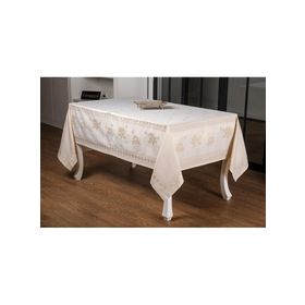 Finezza 160x220 cm Nilüfer Lüx Jakar Kumaş Bej Dikdörtgen Masa Örtüsü