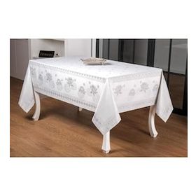 Finezza 160x220 cm Nilüfer Lüx Jakar Kumaş Gri Dikdörtgen Masa Örtüsü