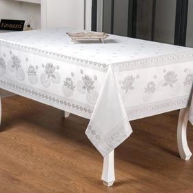 Finezza 160x220 cm Nilüfer Lüx Jakar Kumaş Gri Dikdörtgen Masa Örtüsü