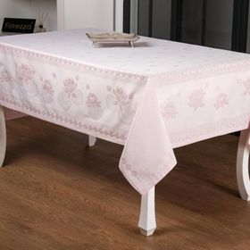 Finezza 160x220 cm Nilüfer Lüx Jakar Kumaş Pudra Dikdörtgen Masa Örtüsü