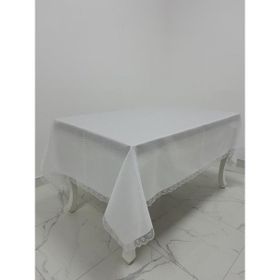 Finezza 160x220 cm Paris Jakarlı Kumaş Güpürlü Beyaz Dikdörtgen Masa Örtüsü
