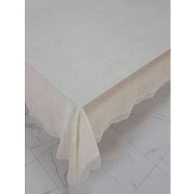 Finezza 160x220 cm Pera Lüx Dantelli Kadife Kumaş Krem Dikdörtgen Masa Örtüsü