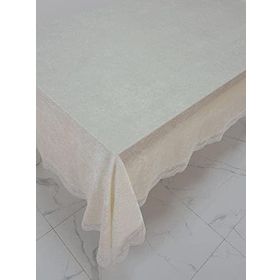Finezza 160x220 cm Pera Lüx Dantelli Kadife Kumaş Krem Dikdörtgen Masa Örtüsü