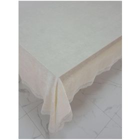 Finezza 160x220 cm Pera Lüx Dantelli Kadife Kumaş Krem Dikdörtgen Masa Örtüsü
