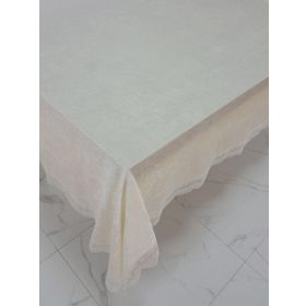 Finezza 160x220 cm Pera Lüx Dantelli Kadife Kumaş Krem Dikdörtgen Masa Örtüsü