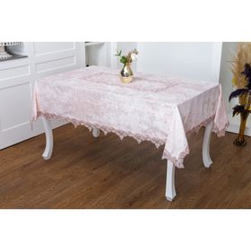 Finezza 160x220 cm Pera Lüx Dantelli Kadife Kumaş Pudra Dikdörtgen Masa Örtüsü