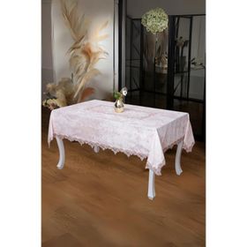 Finezza 160x220 cm Pera Lüx Dantelli Kadife Kumaş Pudra Dikdörtgen Masa Örtüsü