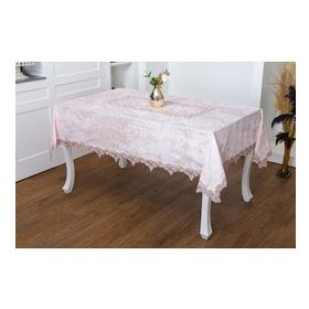 Finezza 160x220 cm Pera Lüx Dantelli Kadife Kumaş Pudra Dikdörtgen Masa Örtüsü