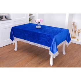 Finezza 160x220 cm Pera Lüx Dantelli Kadife Kumaş Sax Dikdörtgen Masa Örtüsü