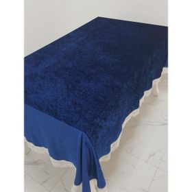Finezza 160x220 cm Pera Lüx Dantelli Kadife Kumaş Sax Dikdörtgen Masa Örtüsü