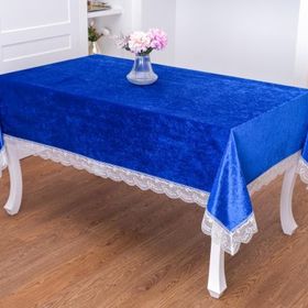 Finezza 160x220 cm Pera Lüx Dantelli Kadife Kumaş Sax Dikdörtgen Masa Örtüsü