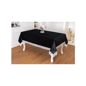 Finezza 160x220 cm Pera Lüx Dantelli Kadife Kumaş Siyah Masa Örtüsü