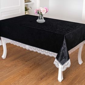 Finezza 160x220 cm Pera Lüx Dantelli Kadife Kumaş Siyah Masa Örtüsü
