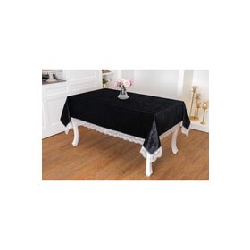 Finezza 160x220 cm Pera Lüx Dantelli Kadife Kumaş Siyah Masa Örtüsü