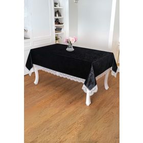 Finezza 160x220 cm Pera Lüx Dantelli Kadife Kumaş Siyah Masa Örtüsü