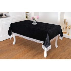 Finezza 160x220 cm Pera Lüx Dantelli Kadife Kumaş Siyah Masa Örtüsü
