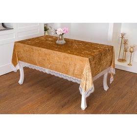 Finezza 160x220 cm Pera Lüx Dantelli Kadife Kumaş Vizon Dikdörtgen Masa Örtüsü