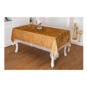 Finezza 160x220 cm Pera Lüx Dantelli Kadife Kumaş Vizon Dikdörtgen Masa Örtüsü