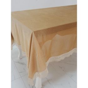Finezza 160x220 cm Pera Lüx Dantelli Kadife Kumaş Vizon Dikdörtgen Masa Örtüsü