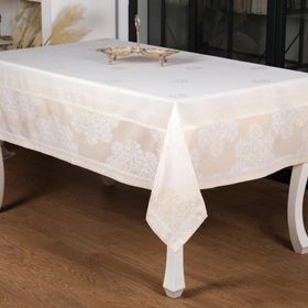 Finezza 160x220 cm Viyana Lüx Jakar Kumaş Bej Dikdörtgen Masa Örtüsü