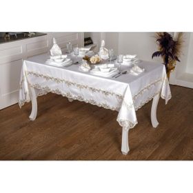 Finezza 160x230 17 Parça 8 Kişilik Melek Güpürlü Bambu Kumaş Krem Sofra Takımı
