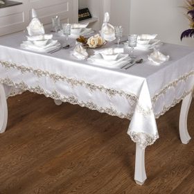 Finezza 160x230 17 Parça 8 Kişilik Melek Güpürlü Bambu Kumaş Krem Sofra Takımı